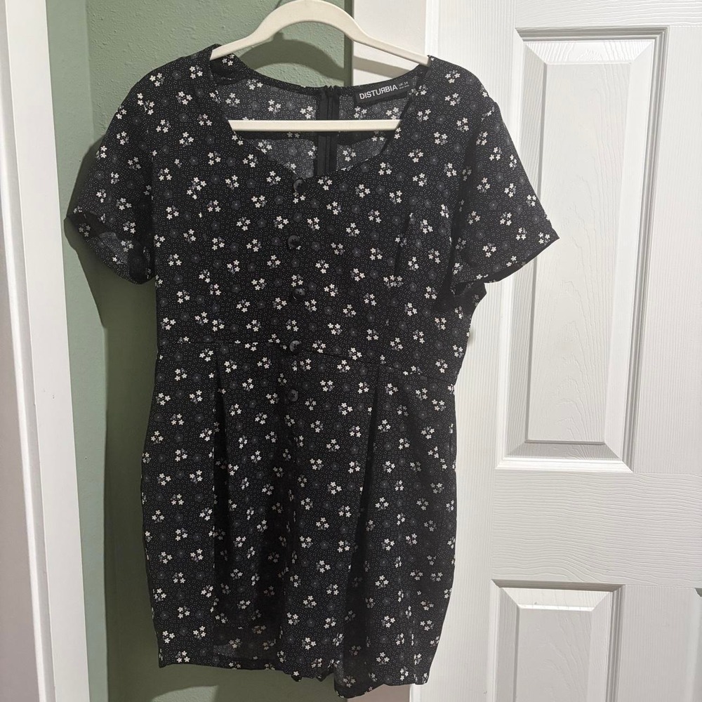 Disturbia Black Ditsy Floral Romper. Size 10/ UK 14